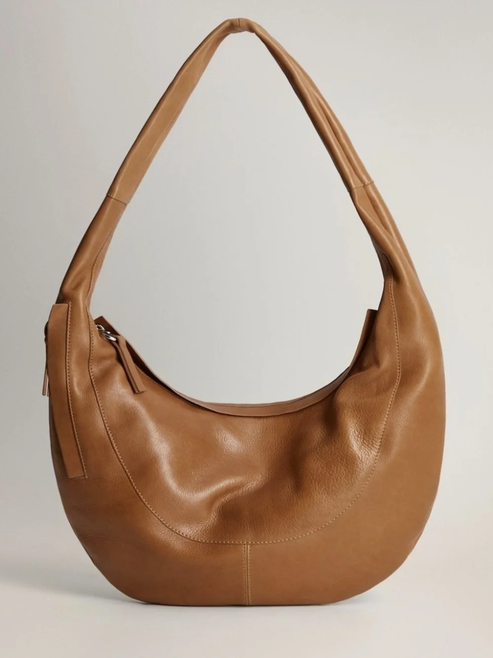 Mango Caramel Crescent Leather Hobo Shoulder Bag